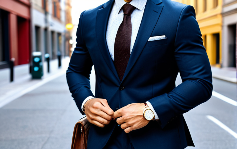 **
"A well-dressed man, perfect anatomy, appropriate attire, in a modern, stylish city street, fully clothed, safe for work. He's wearing a well-fitting, dark-colored suit with a light-colored dress shirt, and fashionable accessories. Focus on showcasing how clothing fit and color choices enhance his appearance, natural pose, high quality, professional."
**