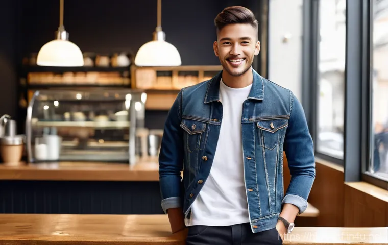 남성용 베스트 브랜드 - "A stylish young man, in his early 20s, with a warm and confident smile, standing comfortably in a w...