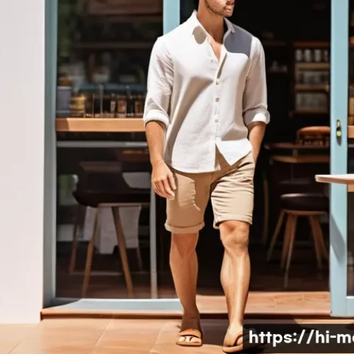 남성 여름 슬리퍼 추천 - **Prompt:** A stylish man in his late 20s, casually dressed in a light linen shirt and tailored shor...